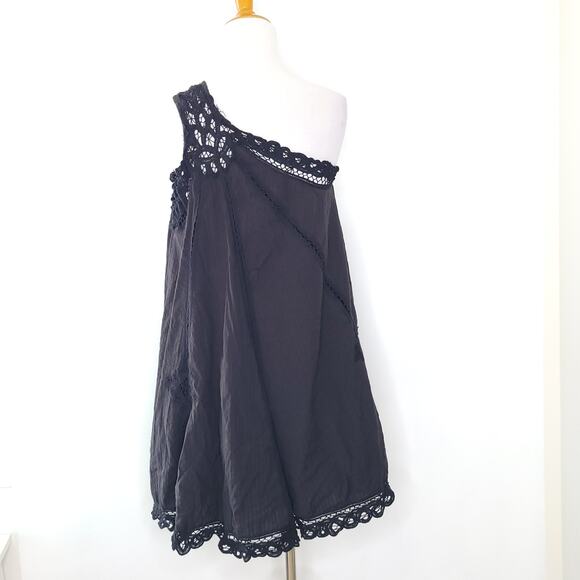 Free People Billie Battenberg Lace Dress One Shoulder Black A Line Women Medium - Picture 4 of 13